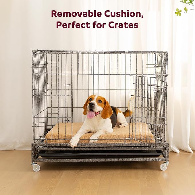 Orthopedic Dog Bed Medium Size Dog - Cooling Pet Bed w/Comfort Memory Foam, Indestructible & Waterproof Design, Non-Slip Bottom & Durable Zipper. Chew Proof Crate Mat w/Washable Cover & Pillow