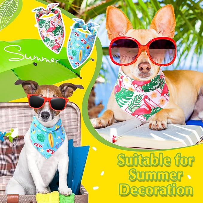 Sweetude 50 Pcs Dog Bandanas Bulk for Summer Hawaii Puppy Bandanas Adjustable Triangle Scarf Set Holiday for Small Medium Large Pet Costume Accessories