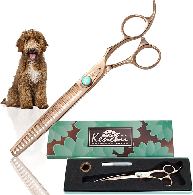 Kenchii Rose Dog Grooming Scissors, 25 Tooth Blending Shears, Dog Scissors for Grooming, Ergonomic Design for Comfort and Precision, Heavy Duty, Durable and Sharp