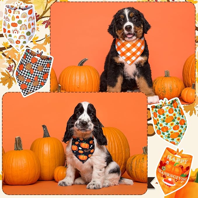Newwiee 100 Pcs Thanksgiving Dog Bandanas Bulk for Large Dogs Fall Pumpkin Maple Leaf Triangle Bandanas Bibs Adjustable Pet Scarf Holiday Soft Breathable Thanksgiving Day Scarf Accessories for Puppy