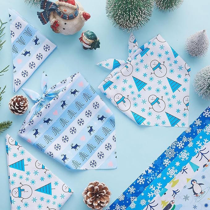 Abbylike 100 Pcs Winter Dog Bandanas Bulk Snowflake Bandanas for Dogs Triangle Kerchief Bibs Scarf for Pet Winter Costume Photo Props Accessories Pet Shops, 25 Styles Groomer(19.7 x 13.8 x 13.8)
