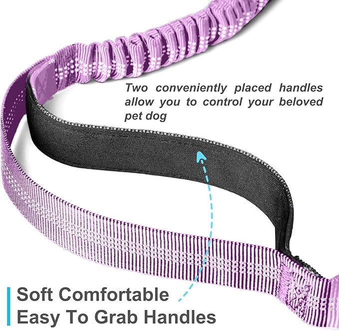 Hands Free Dog Leash, Adjustable Waist Leash for Dog, Handle Bungee 4.2-6.7 Feet Long with Reflective Stitches for Walking Hiking Running, Fits 26"- 43" Waist, Light Purple