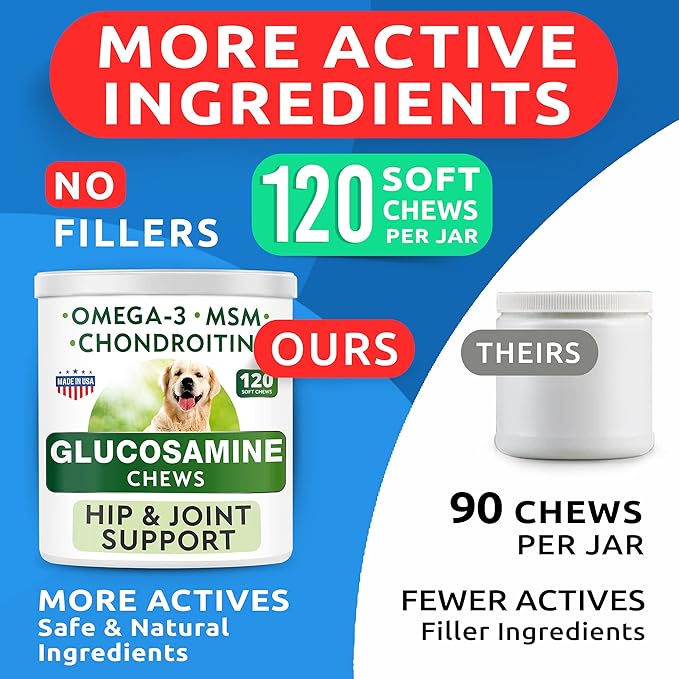 Glucosamine Chondroitin Dog Hip & Joint Supplement - Joint Pain Relief - Hip & Joint Chews for Dogs - Joint Support Large Breed - Senior Doggie Vitamin Pills Joint Health - (240 Treats - Chicken)
