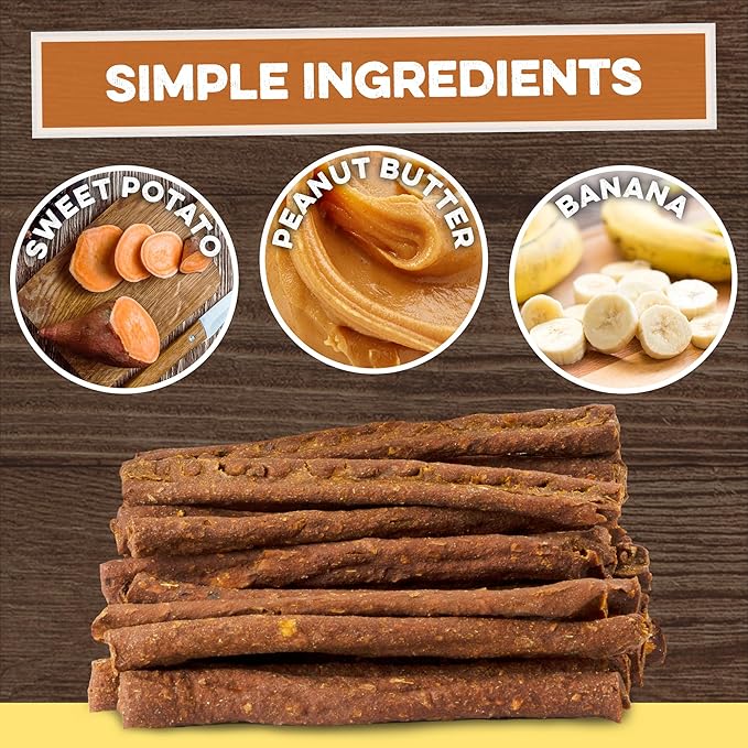 USA Sweet Potato Dog Treats - Grain Free, Peanut Butter Crunchy Sticks are Great Tasting, Promote Positive Dog Gut Health with Natural Anti-Diarrhea Properties, no Preservatives Added
