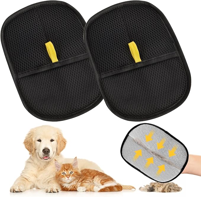 2 Pack Pet Hair Remover Gloves, Electrostatic Grooming Gloves for Dogs & Cats, Double-Sided Deshedding for Furniture, Carpet,The Magic Brush pet Hair Remover
