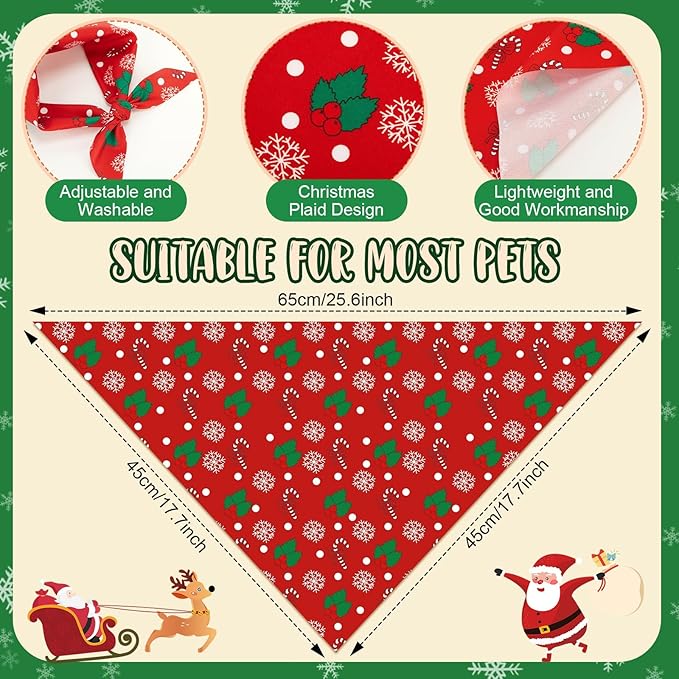 100 Pcs Christmas Dog Bandanas Bulk Xmas Santa Snowflakes Bandanas Adjustable Soft Bibs Triangle for Small Medium Large Pets Holiday Party Costume