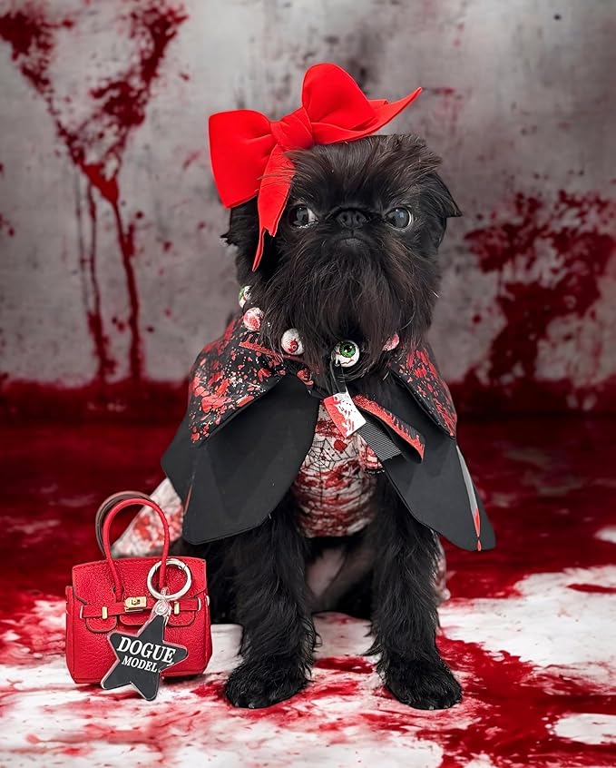 Fitwarm Halloween Spiderweb Dog Dress, Funny Dog Halloween Costumes, Doggy Clothes for Small Dogs Girl, Pet Apparel, Red, White, Black, XS