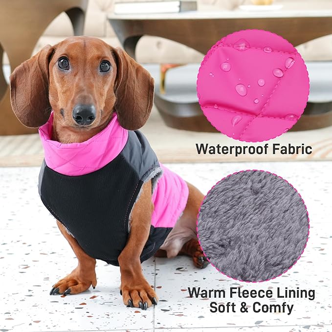 Warm Fleece Dog Coats for Medium Dogs,D-Rings Waterproof Puppy Jacket for Cold Winter,Pink XL