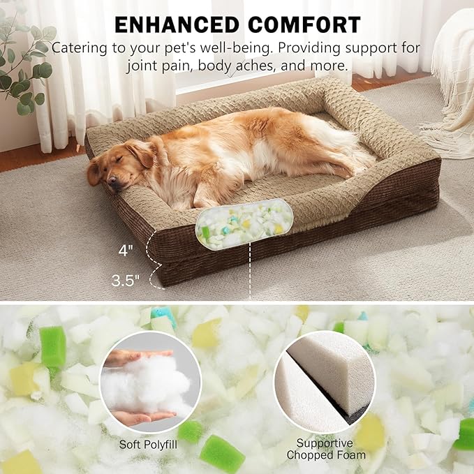 INVENHO Orthopedic Large Dog Bed, Washable Egg-Crate Memory Foam Dog Couch Bed with Washable Removable Cover, Waterproof Lining and Nonskid Bottom