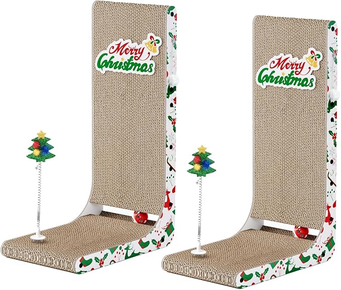 Cardboard Cat Scratcher, 23.6 Inch L Shaped Vertical Cat Scratching Board, Wall-Mount Cat Scratchers for Indoor Cats (Colorful, 2pcs)