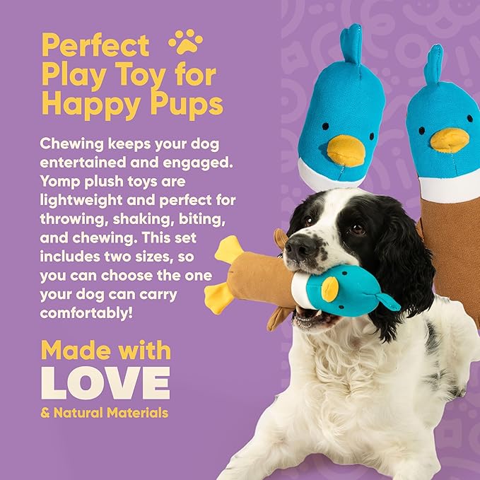 Yomp Plush Duck Dog Toy – Durable Stuffed, No Squeaker Dog Toys with Natural Canvas and Crinkle Paper – Interactive Stuffed Animal for Dogs (2-Pc Quacker Set)
