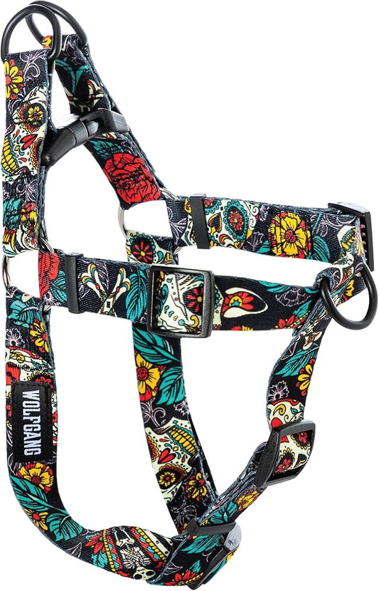 Wolfgang Heavy Duty Adjustable Dog Harness, Pull-Tested to Over 800 lbs for Walking & Training, LosMuertos Print, Medium