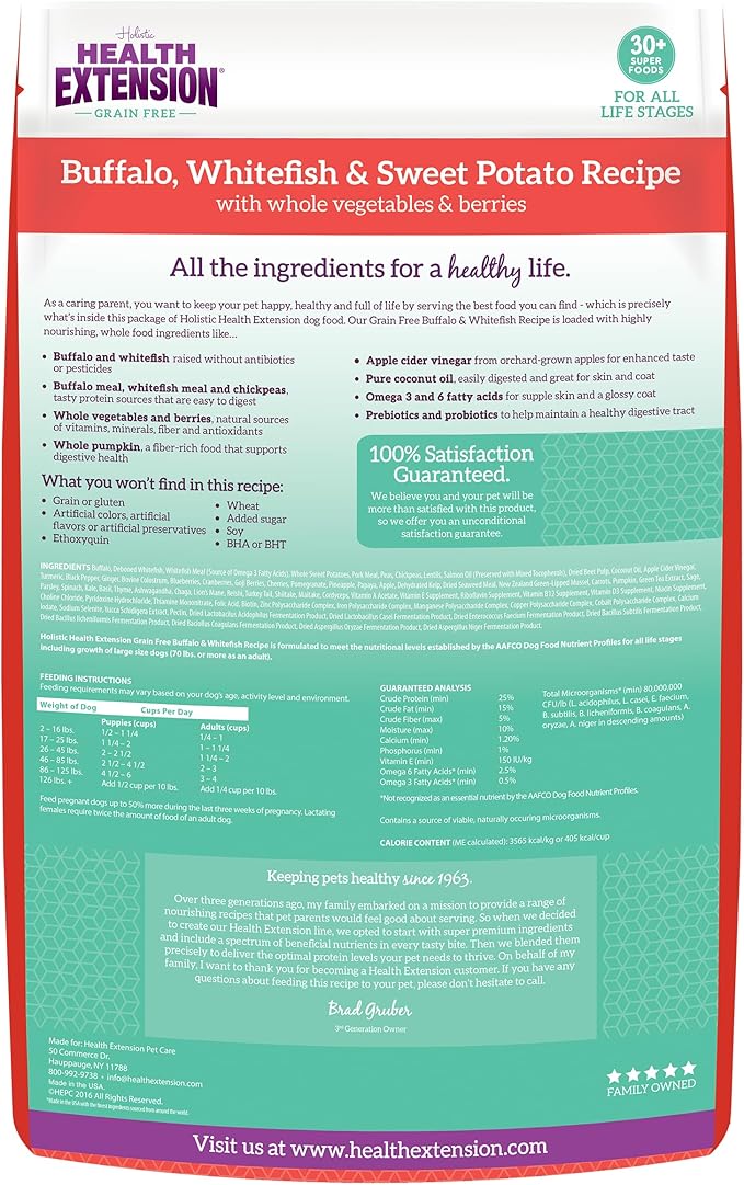 Health Extension Little Bites Buffalo & Whitefish Dry Dog Food (1 lb / 0.45 kg) – Grain-Free with Omega 3 & Whole Foods for Teacup, Toy & Small Breeds