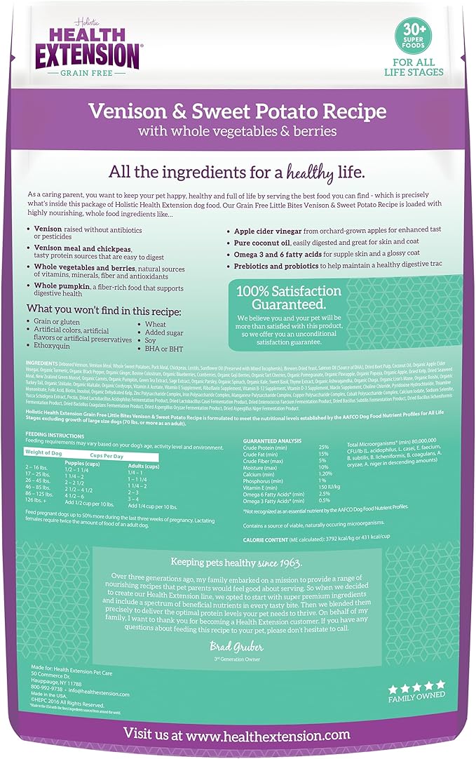 Health Extension Grain Free Venison Little Bites (12 lb / 5.44 kg) - Lean Protein Formula for Dogs with Poultry Allergies or Sensitive Stomachs