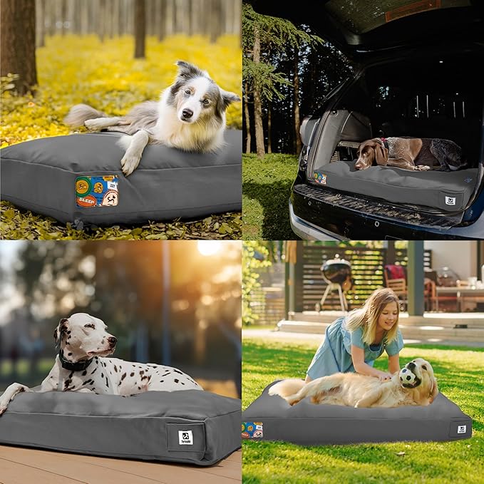 Sytopia 42-Inch Canvas Indestructible Outdoor Dog Bed, Waterproof & Washable Removable Cover, Ideal for Medium & Large Dogs, Chew-Proof Great for Indoor, Outdoor, Crate, Patio Use (Dark Grey)