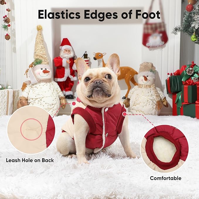 Fleece Lining Extra Warm Dog Hoodie in Winter for Small Dogs Jacket Puppy Coats with Hooded,Beige and Red M