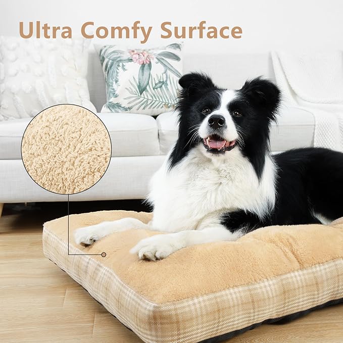 MIHIKK Washable XL Dog Bed for Extra Large Dogs with Anti-Slip Bottom, Premium Foam Pet Pad for Crate for Large Medium Small Sized Puppies, 41" x 27" Light Brown