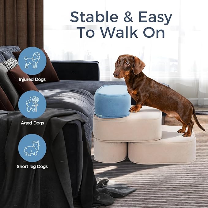 Dog Stairs for High Beds 16" H 3-Step Pet Steps Non-Slip Balanced with Washable Cover and Suitable Durable High Density Foam for Small Dogs Cats or Senior Dogs with Arthritis