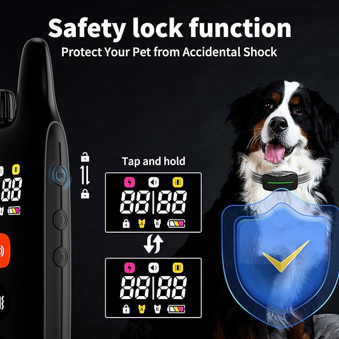 Dog Training Shock Collar 4000FT Dog Bark Collar with Remote IP67 Waterproof 4 Training Modes Beep Vibration Shock Light Mode Magnetic Charger Electric Dogs Collar 8-25 inches Single shock Earth Black