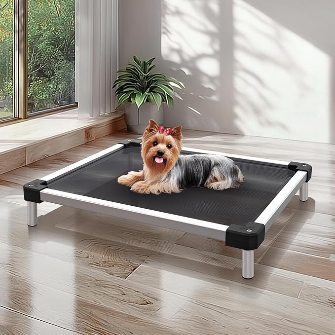 FXW TitanNest Chew-Proof Elevated Dog Bed, Raised Cot for Indoor/Outdoor/Camping Use, Durable & Waterproof Cooling Pet Bed for Toy Dogs, 24.0" L x 20.0" W x 4.1" H, Black