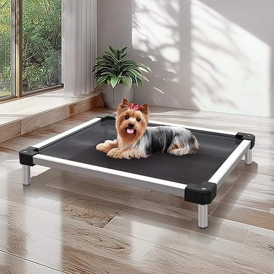 FXW TitanNest Chew-Proof Elevated Dog Bed, Raised Cot for Indoor/Outdoor/Camping Use, Durable & Waterproof Cooling Pet Bed for Toy Dogs, 24.0" L x 20.0" W x 4.1" H, Black