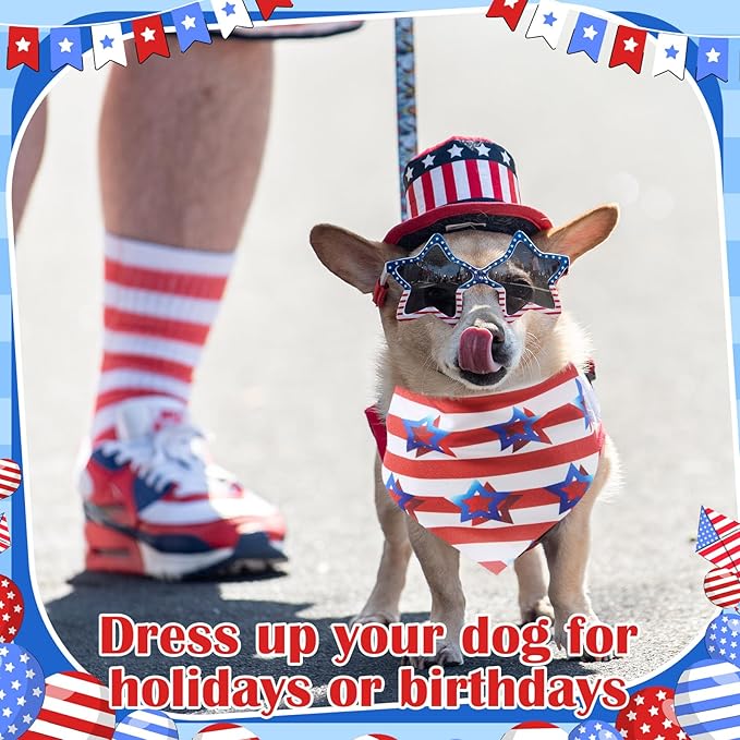 Sanwuta 120 Pcs Patriotic Dog Bandana Bulk American Flag Dog Bandanas Independence Day Pet Scarf Soft Triangle Scarfs for Small and Medium Pets, 30 Styles