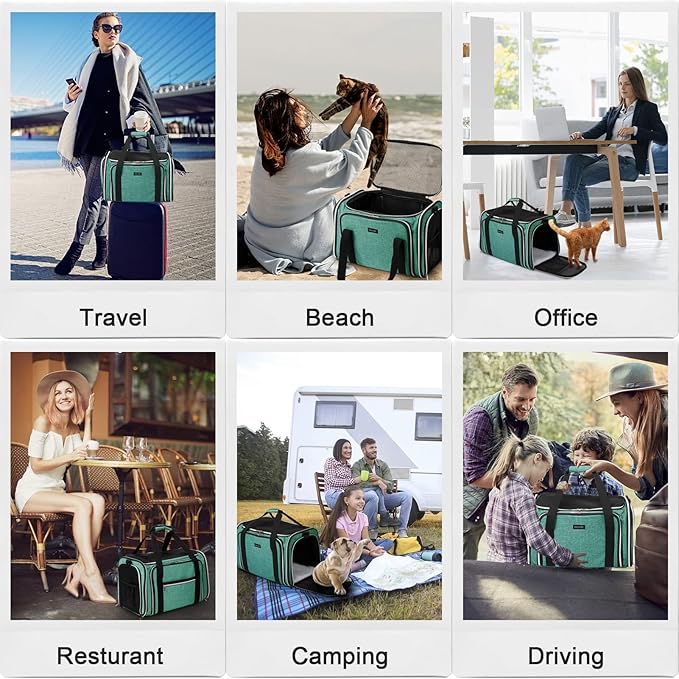 BAGLHER Expandable Cat Carrier with Travel Litter Box, Pet Travel 5 Sides Open Doors 3 Sides, Leak-Proof and Collapsible, for Car, Airplane Trip, Green