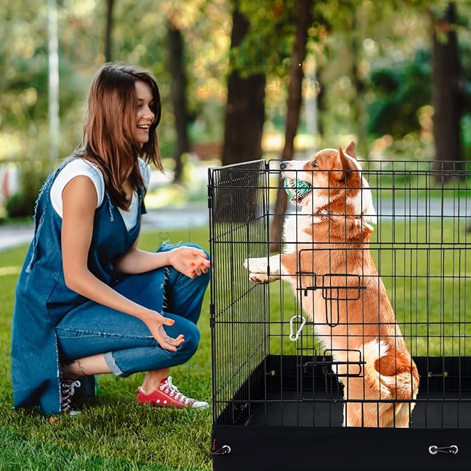 VEVOR Dog Playpen, 4 Pcs 24 x 36 in Panels Foldable Metal Pet Exercise Pen, Dog Fence Indoor and Outdoor Pen with Door, Top Cover, and Bottom Pad, Pet Playpen for Dogs, Cats and Other Small Animals