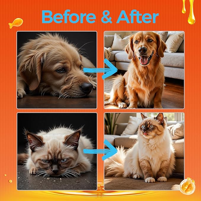 Wild Alaska Salmon Oil for Dogs & Cats Fish Oil Omega 3 Supplements with EPA & DHA for Skin & Coat, Immune, Brain, Joint and Heart Health, Dog & Cat Fish Oil Supplements 236ml（8fl oz）