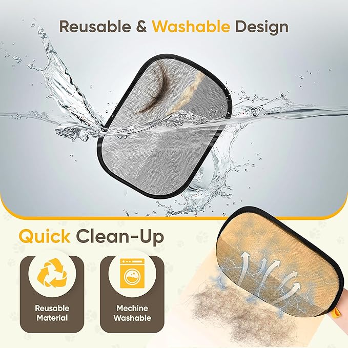 LuxUltra 2 Pcs Electrostatic Pet Hair Removal Gloves for Furniture, Couch, Carpet & Clothes | Reusable & Washable Fur Remover Mitt Set | Includes Bonus Cat & Dog Grooming Brush