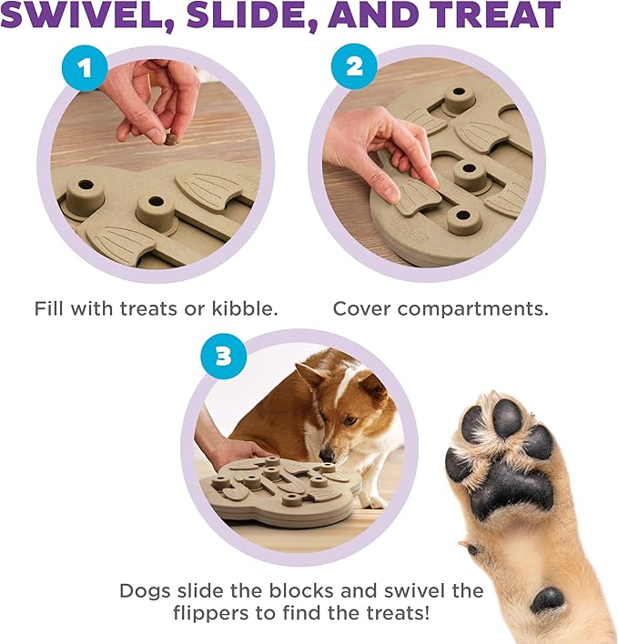 Outward Hound by Nina Ottosson Dog Hide N' Slide Treat Puzzle Enrichment Toy, Level 2 Intermediate, Tan, Composite
