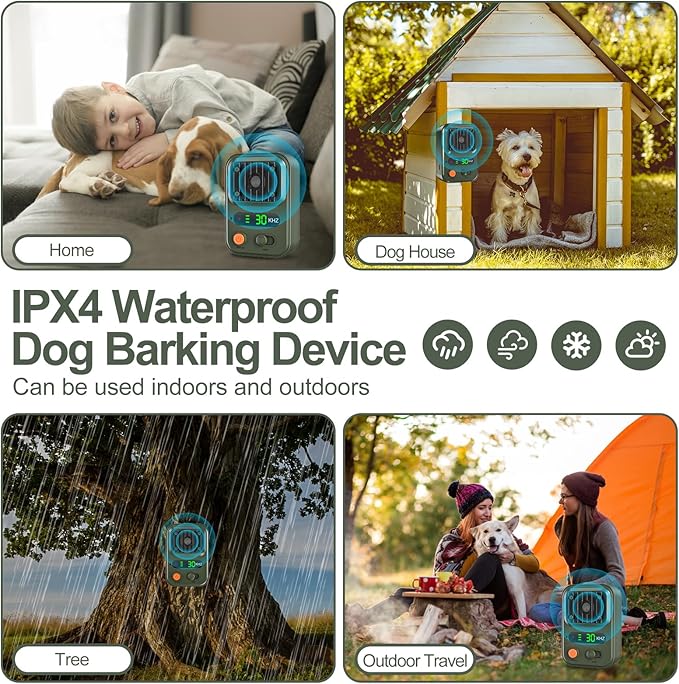 Anti Barking Devices, Auto Bark Deterrent Devices with 3 Modes, Rechargeable Dog Sonic Barking Deterrent, Barking Box Barking Control Devices, Dog Barking Silencer for Indoor and Outdoor Use（Green）9