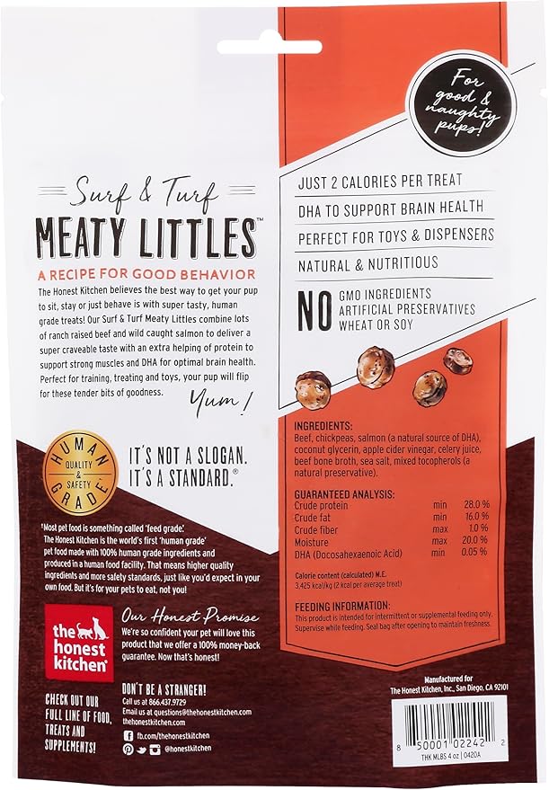 The Honest Kitchen Surf & Turf Meaty Littles: Beef & Salmon Recipe, 4 oz Bag