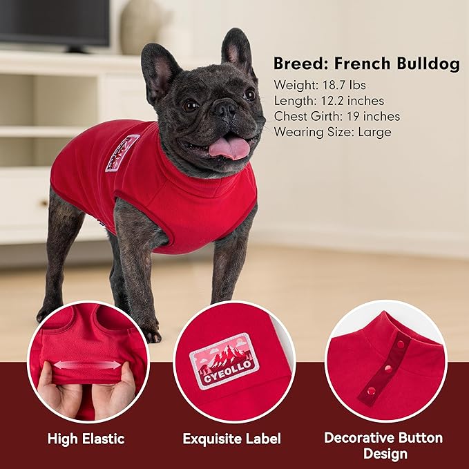 cyeollo Fleece Dog Sweater, Turtleneck Stretchy Sweatshirt Pullover Fleece Jacket Warm Winter Fall Dog Clothes for Medium Dogs Boy Girl Pet Apparel, Red XL