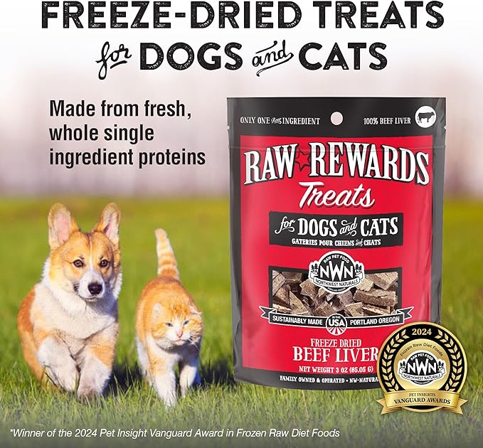 Northwest Naturals Raw Rewards Freeze-Dried Beef Liver Treats for Dogs and Cats - Bite-Sized Pieces - Healthy, 1 Ingredient, Human Grade Pet Food, All Natural, Proudly Made in USA, 3 Oz (Pack of 3)