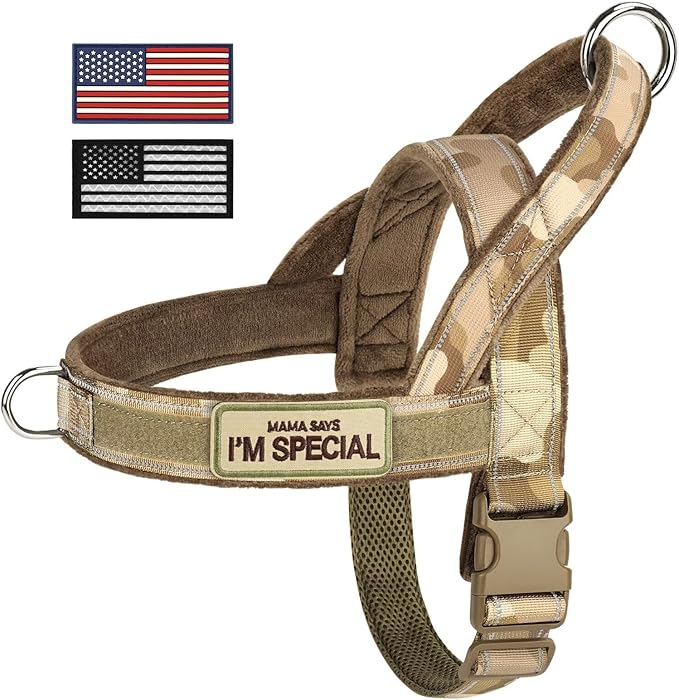 Forestpaw No Pull Dog Harness with Large Handle,Slip on Reflective Vest with Quick Release Buckle,Comfortable Flannel Lining for Medium Large Dogs Walking Training (Includes 3 Patches),Brown Camo XL