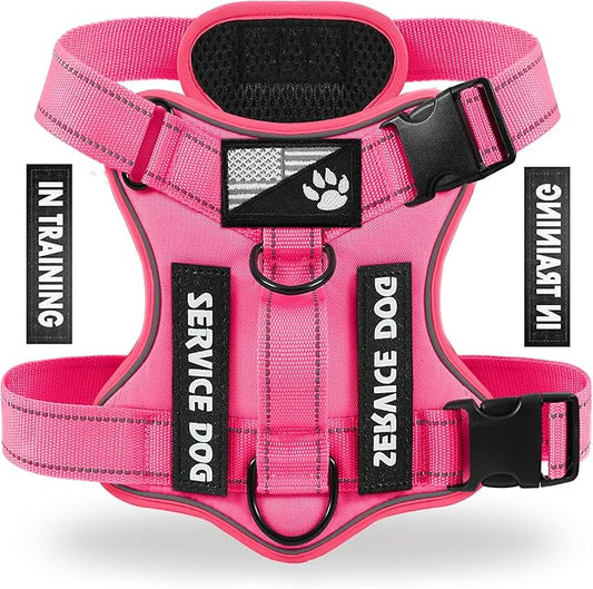 Demigreat Service Dog Harness, Reflective Dog Vest Harness with 5 PCS Patches, Adjustable Soft Oxford Pet Harness, Inner Layer Mesh, Easy to Control for Small Medium Large Dogs, HotPink