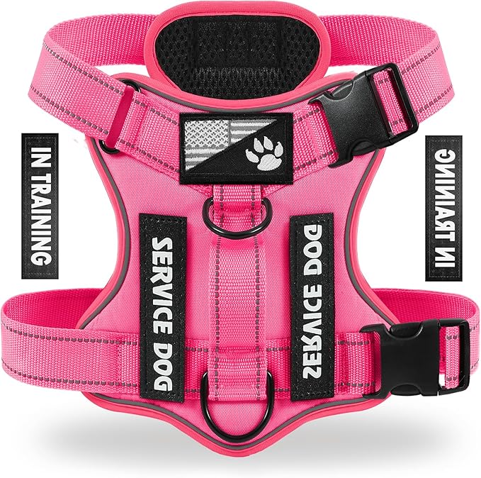 Demigreat Service Dog Harness, Reflective Dog Vest Harness with 5 PCS Patches, Adjustable Soft Oxford Pet Harness, Inner Layer Mesh, Easy to Control for Small Medium Large Dogs