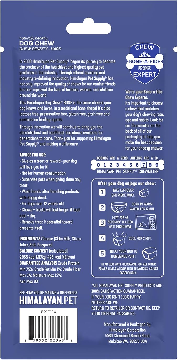 Himalayan Pet Supply Dog Chew Bone - Large | Long Lasting, Stain Free, Protein Rich, Low Odor | 100% Natural, Healthy & Safe | No Lactose, Gluten, Soy or Grains | for Dogs 45 lbs and Over