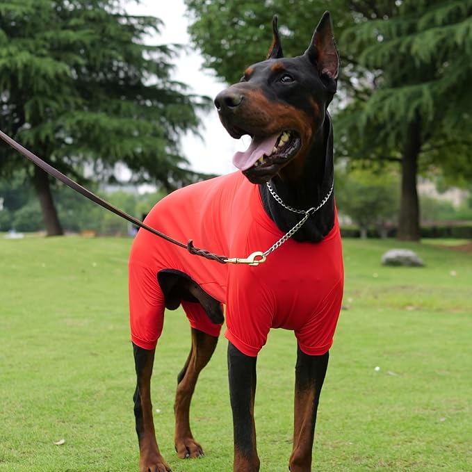 LoveLongLong Dog Jumpsuit with UV Protection and Quick-Dry Fabric for Spring Summer Pet Pajamas Red S