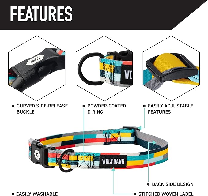 Wolfgang Heavy Duty Martingale Dog Collar with Quick Release Nylon Buckle for Walking & Training, Mixtape Print, Large