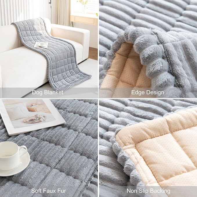 Faux Fur Plush Dog Couch Cover 3D Stripe Fuzzy Sofa Cover Non-Slip Fluffy Dog Bed Cover Pet Blanket Sofa Couch Furniture Protector for Puppy Large Dog Cat (Light Grey,24"x59")