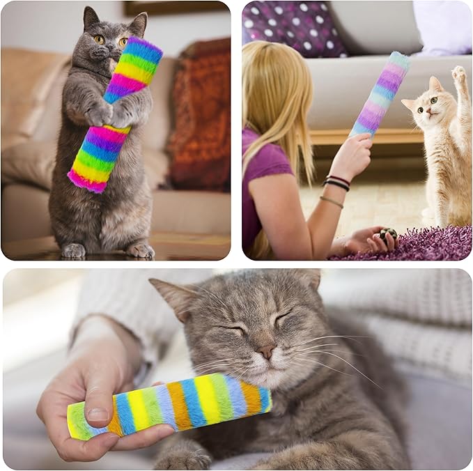 3 Pack Catnip Toys,Soft and Durable Cat Pillows Toys, Crinkle Sound Catnip Toys,Indoor Interactive Cat Kicker Toy, Companion Toys for Cats (Rainbow Set)