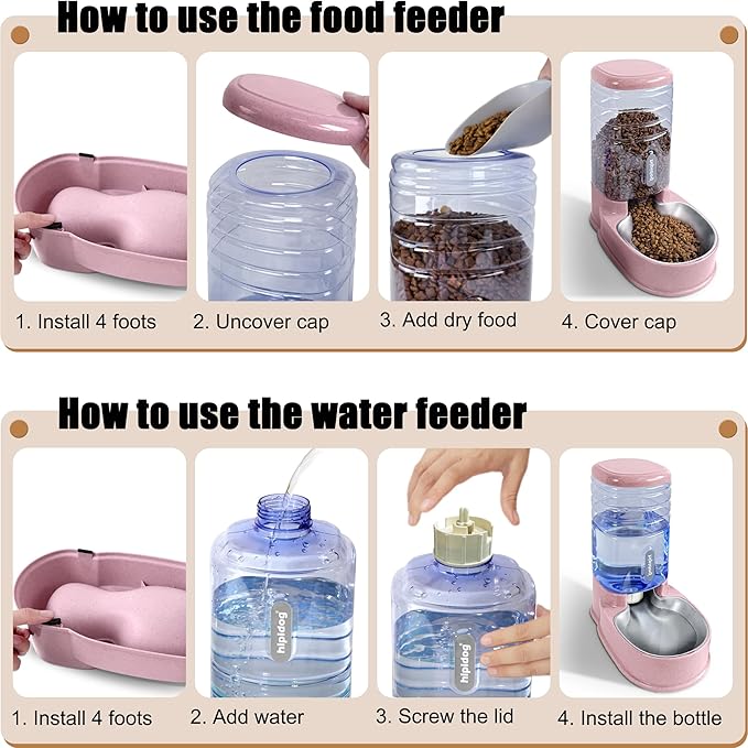 Stainless Steel Automatic Pet Feeder for Small&Medium Pets Automatic Food Feeder and Waterer Stainless Steel Bowls Set 3.8 L, Travel Supply Feeder and Water Dispenser for Dogs Cats Pets Animals