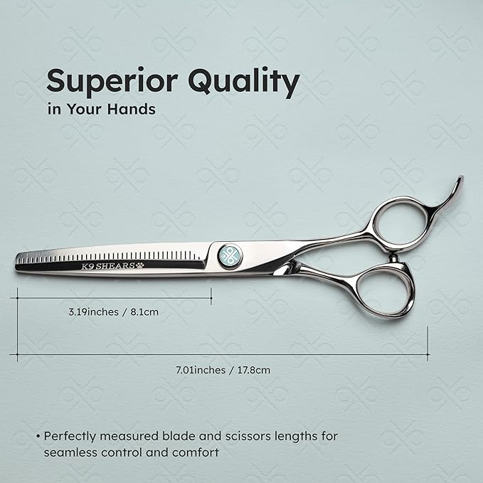 7" Dog Grooming Thinning Scissors – European Style Fast Hair Release, Handcrafted, Ergonomic, VG10 Stainless Steel for Sharper, Tougher, Better Edge Retention, Thinning Rate 50%