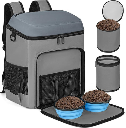 ANILD Dog Travel Backpack - Airline Approved Double-layer Pet Travel Backpack with 2 Food Storage Bag and 2 Foldable Silicone Bowls for Hiking & Camping