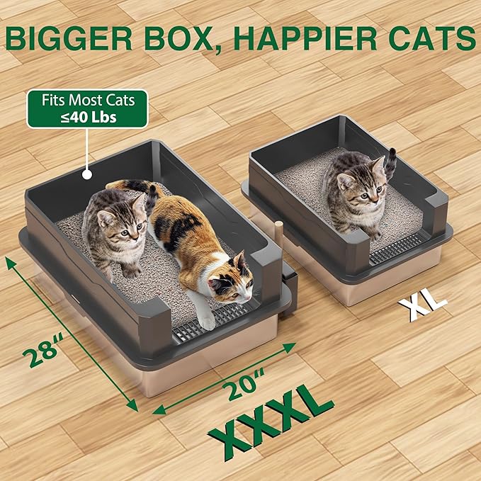 2-Pack XXXL Stainless Steel Cat Litter Box – Extra Large 28" L x 20" W with High Sides & Lid, Non-Stick, No Odor, Leak-Proof Metal Boxes for Large & Multiple Cats, Easy to Clean
