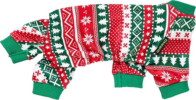 Fitwarm Dog Christmas Outfit, Holiday Pet Clothes for Small Dogs Boy Girl, Festive Pajamas with Feet, Puppy Onesie, Red, Green, Medium