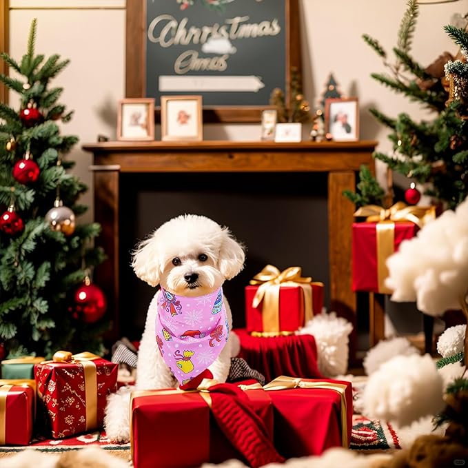 Christmas Dog Bandanas for Small Dogs Breed 7 Pcs Stitching Edge Christmas Dog Bandanas Adjustable Scarves Puppy Grooming S