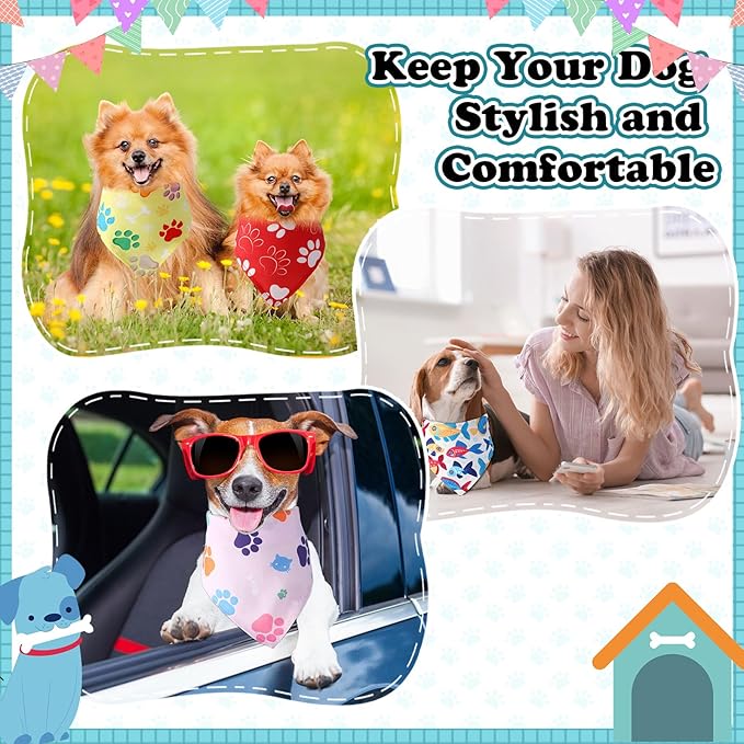 120 Pcs Paw Dog Bandanas Bulk Bone Pet Bandanas Dog Handkerchiefs Summer Scarf Bibs Triangle Bibs Adjustable Kerchief Pet Grooming Costume Accessories
